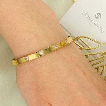 Bransoletka Pretty Bangles z różowym cyrkoniowym sercem – Stalowa biżuteria damska (3).jpg